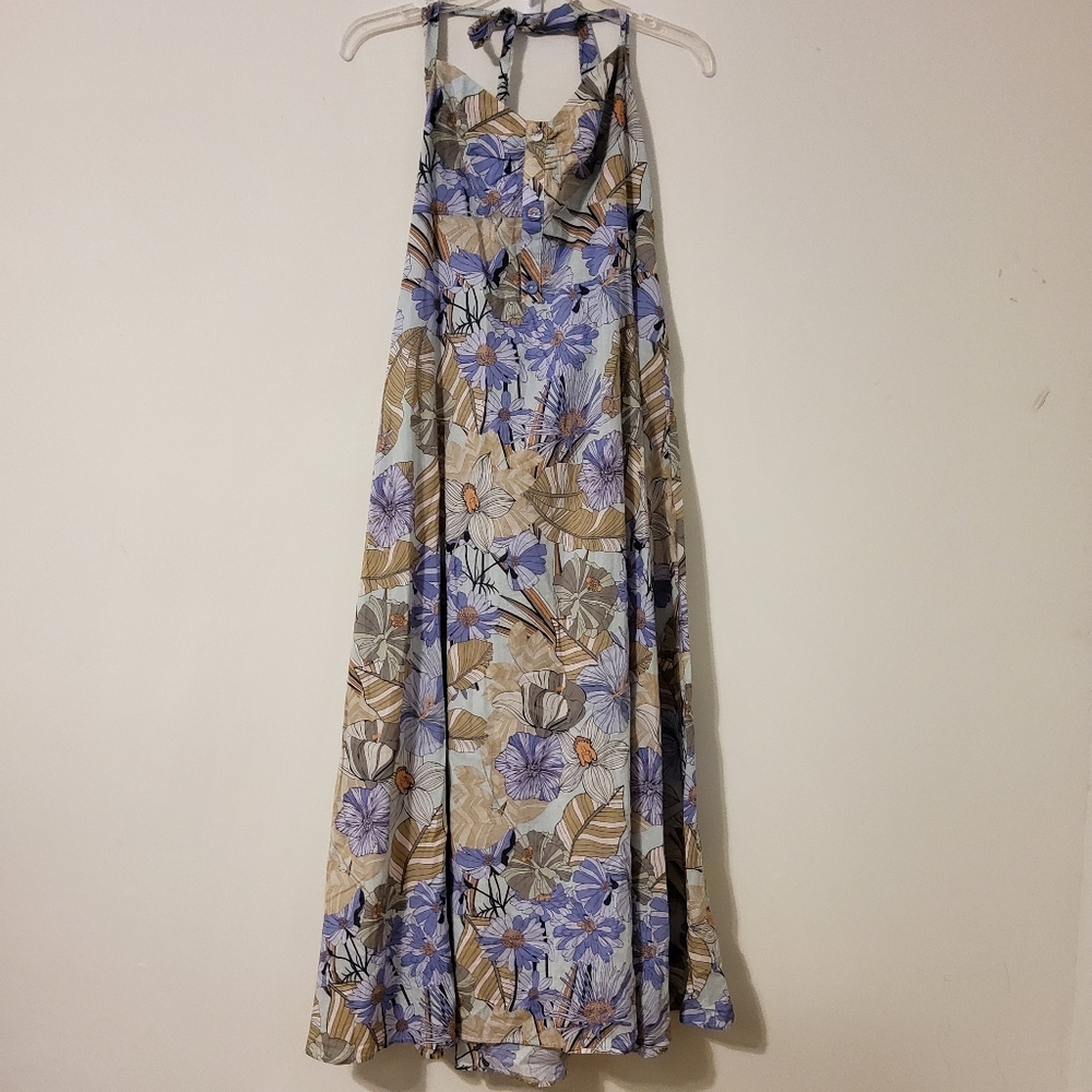 Cupshe Multi Color Floral Print Halter Backless Fit & Flare Maxi Dress
